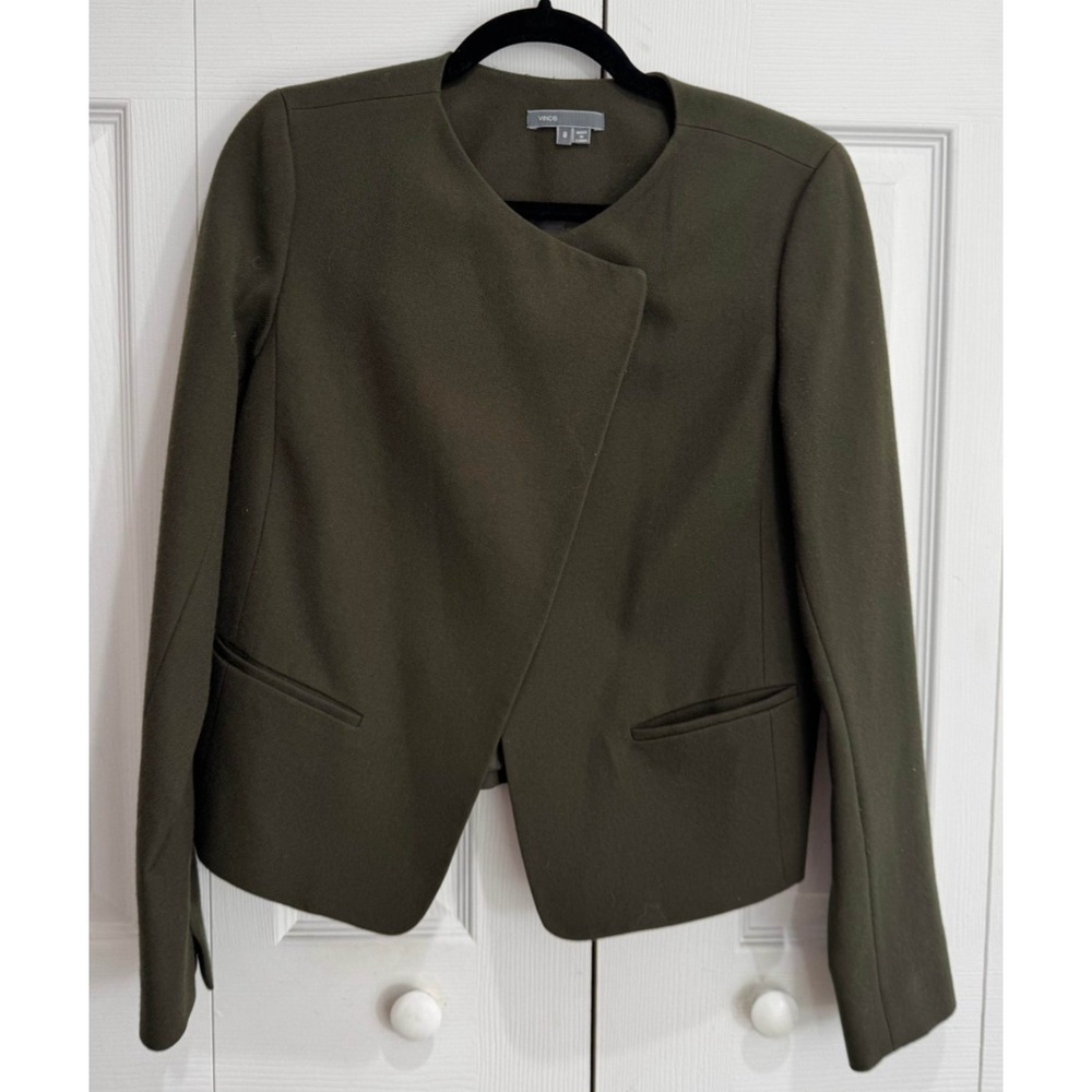 Vince High Double Closure Jacket Women's 8 Green 100% Wool‎ Long Sleeve Winter